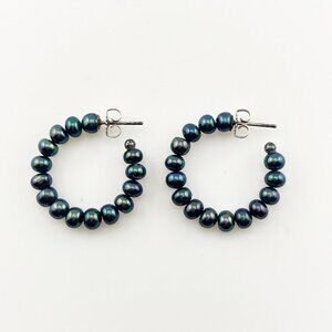 Honora Pearl Hoop Earrings Sterling Silver 925 Blue Round  1" QVC Classic